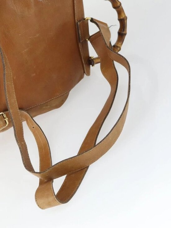 GUCCI Bamboo Backpack Leather Beige Gold 003 2058 0016 Auth 165169